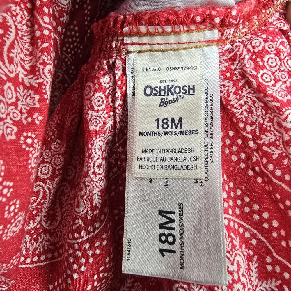 OshKosh B'gosh Baby Overall Dress Denim Red Paisley Bandana‎ Skirt Toddler 18M